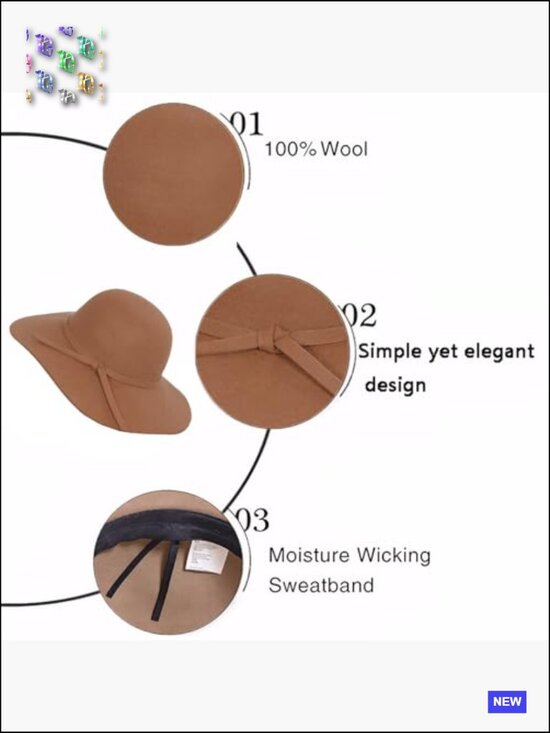 100% Wool Foldable Wide Brim Retro Fedora Floppy Felt Bowler Hat Adjustable main image 7